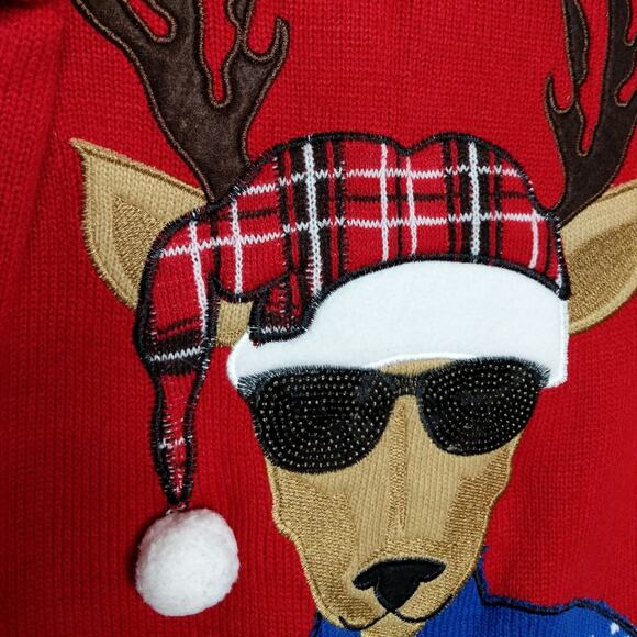 Jolly Sweaters Red and Blue Sweater Reindeer Camo and Plaid - Size S - Picture 3 of 7